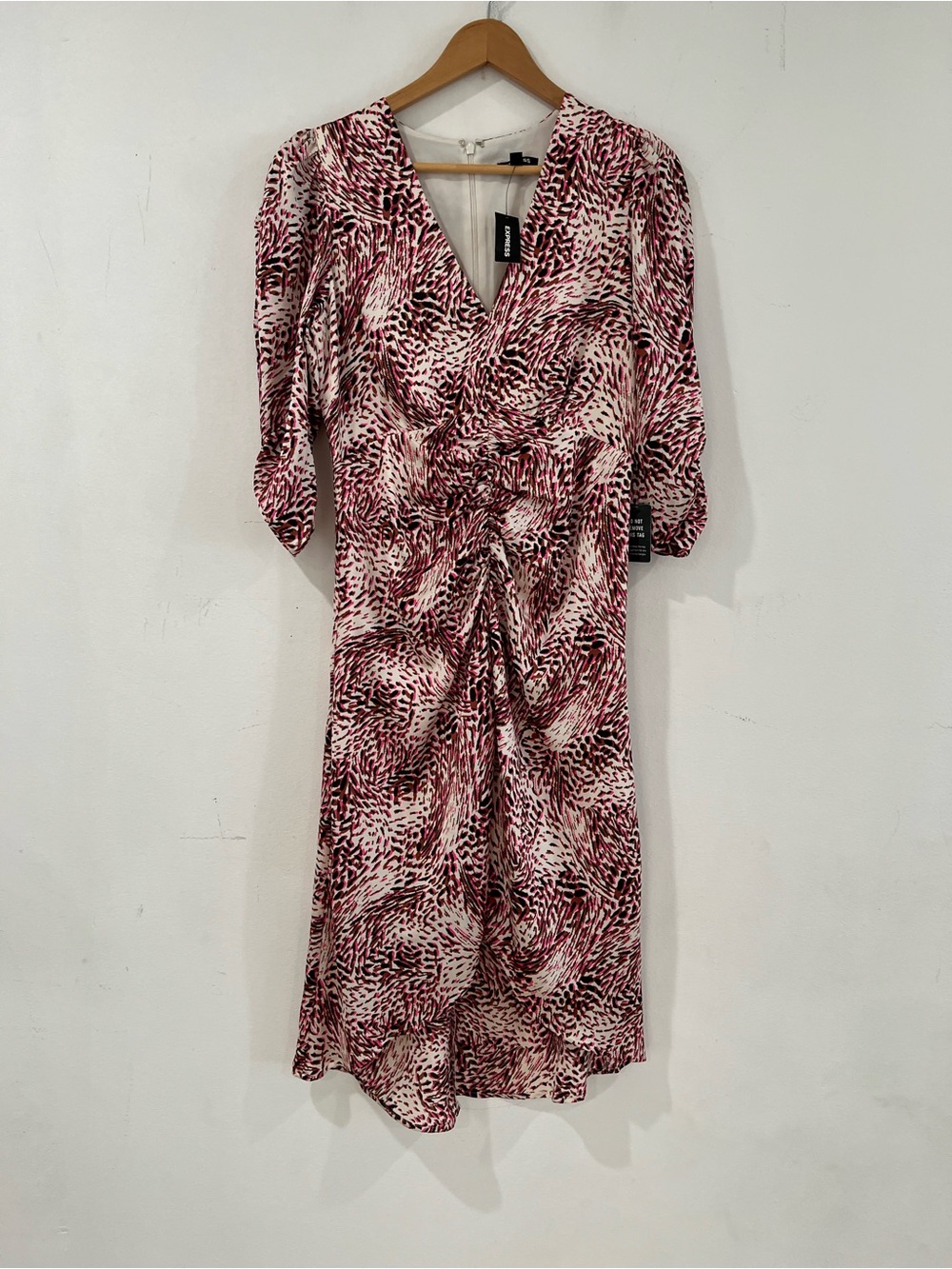 EXPRESS Animal Printed high and low Style Midi Dress in Red & White M